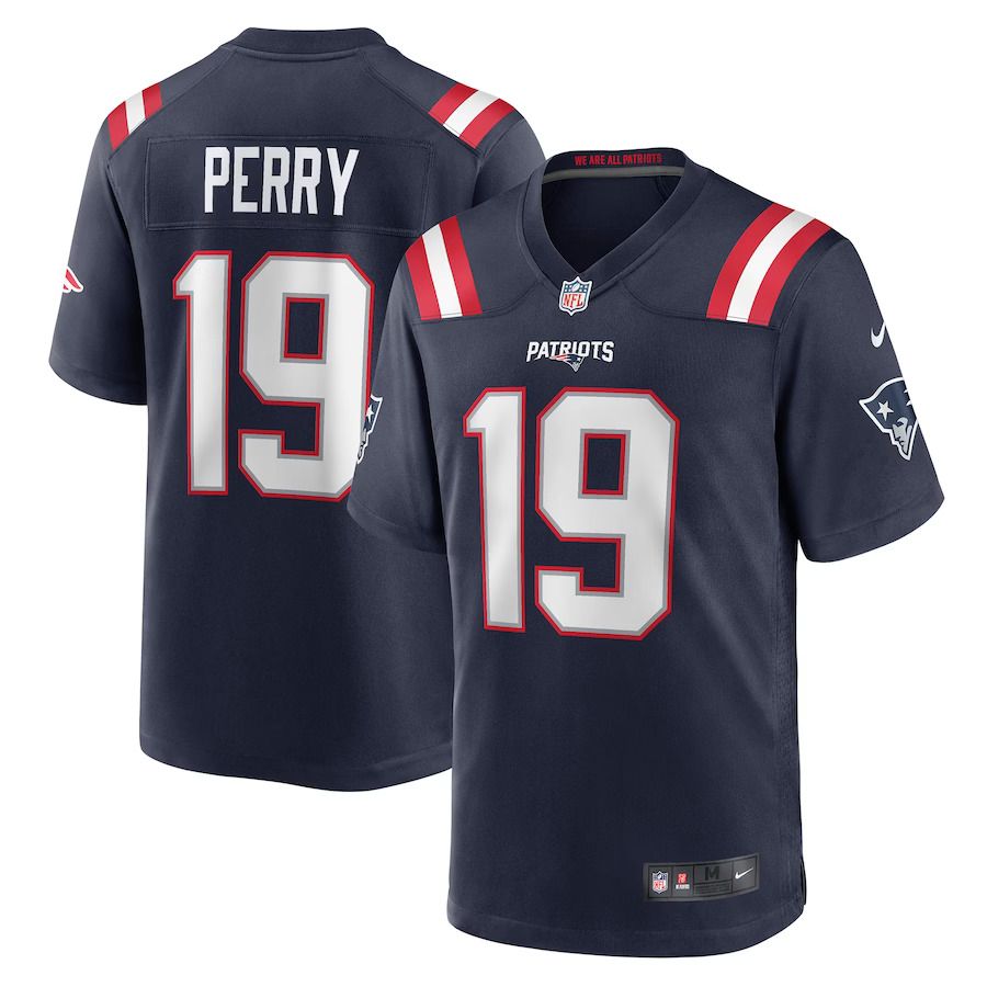 Men New England Patriots #19 Malcolm Perry Nike Navy Game Player NFL Jersey